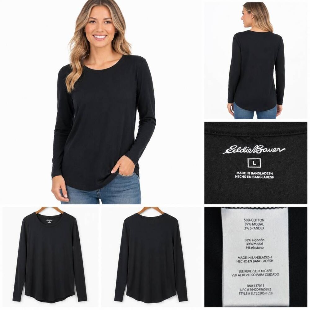 Eddie Bauer Black Long Sleeve Stretch Tee Women's L